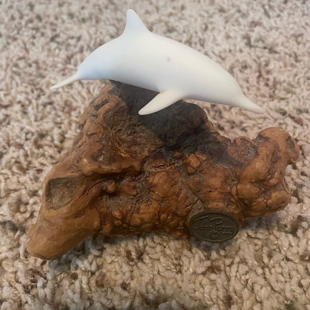 John Perry Vintage single dolphin Burlwood sculpture